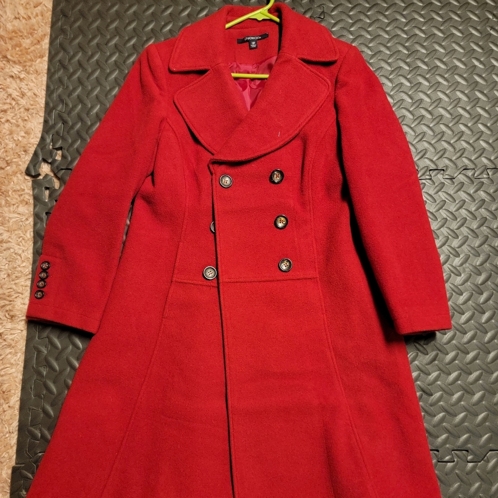 Red wool peacoat